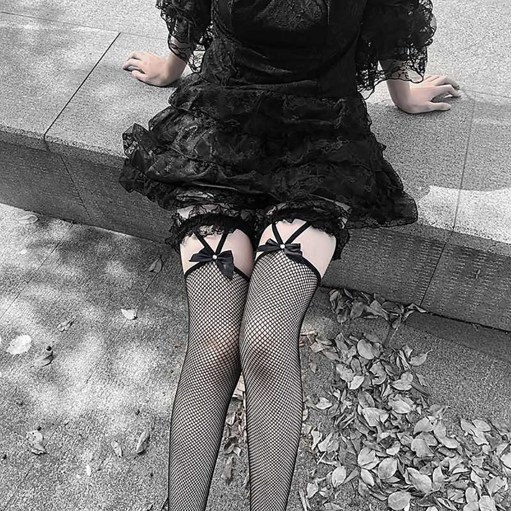 Tất Lưới Cổ Cao Co Giãn Đính Nơ Phong Cách Lolita Thời Trang Mùa Hè Cho Nữ