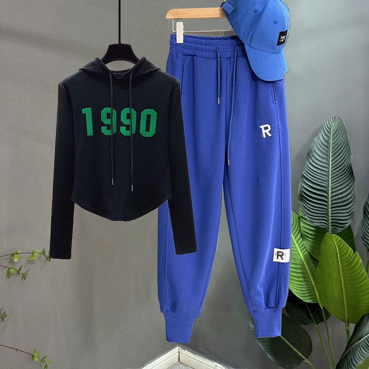 . Set Áo Hoodie Dài Tay + Quần Ống Rộng Lưng Cao Thời Trang Dành Cho Nữ