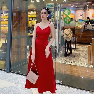 Đầm váy freesize đỏ 2 dây nơ sau