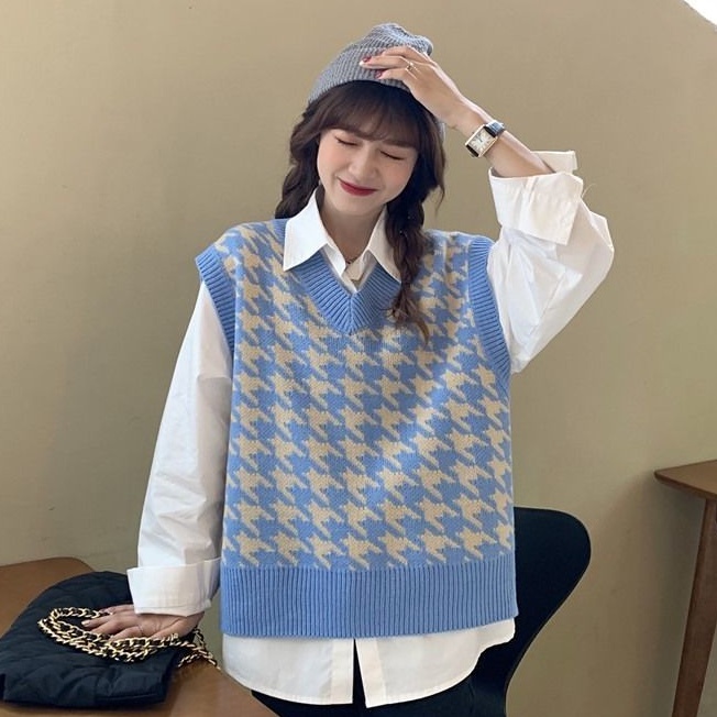 Áo khoác gile không tay cổ chữ V dáng rộng phong cách Hàn Quốc thời trang dành cho nữ