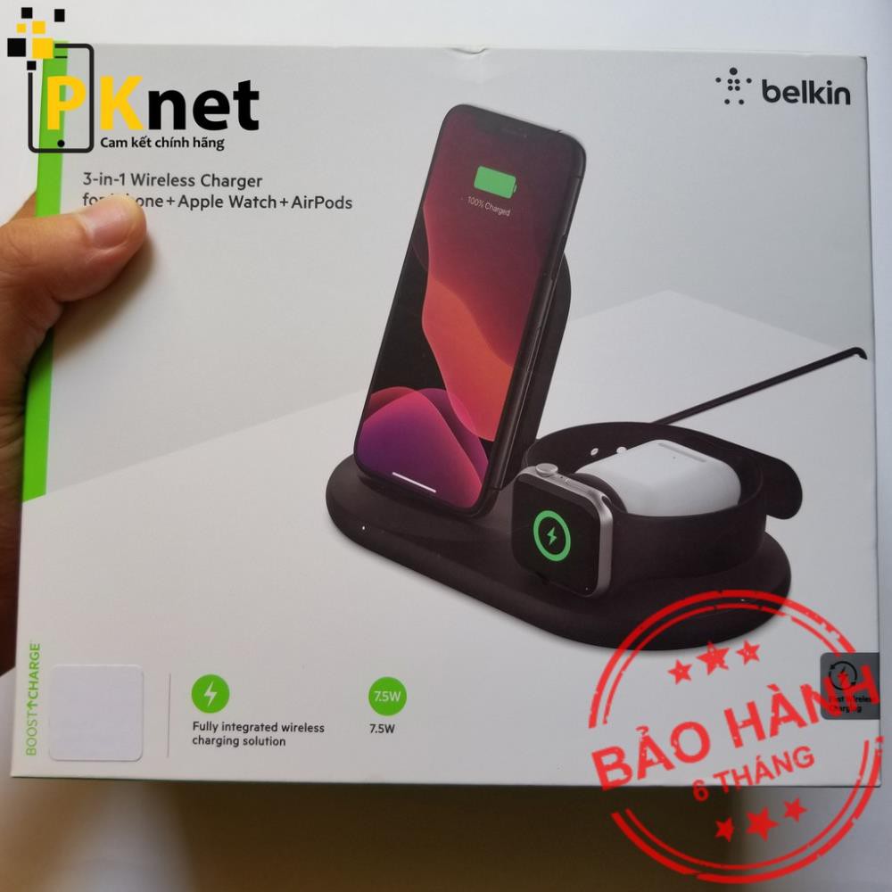 Đế sạc nhanh không dây BELKIN 3 trong 1 cho Iphone, Apple Watch, Airpod - Thương hiệu Mỹ