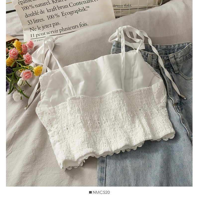 Áo croptop trắng vai thắt dây DA327