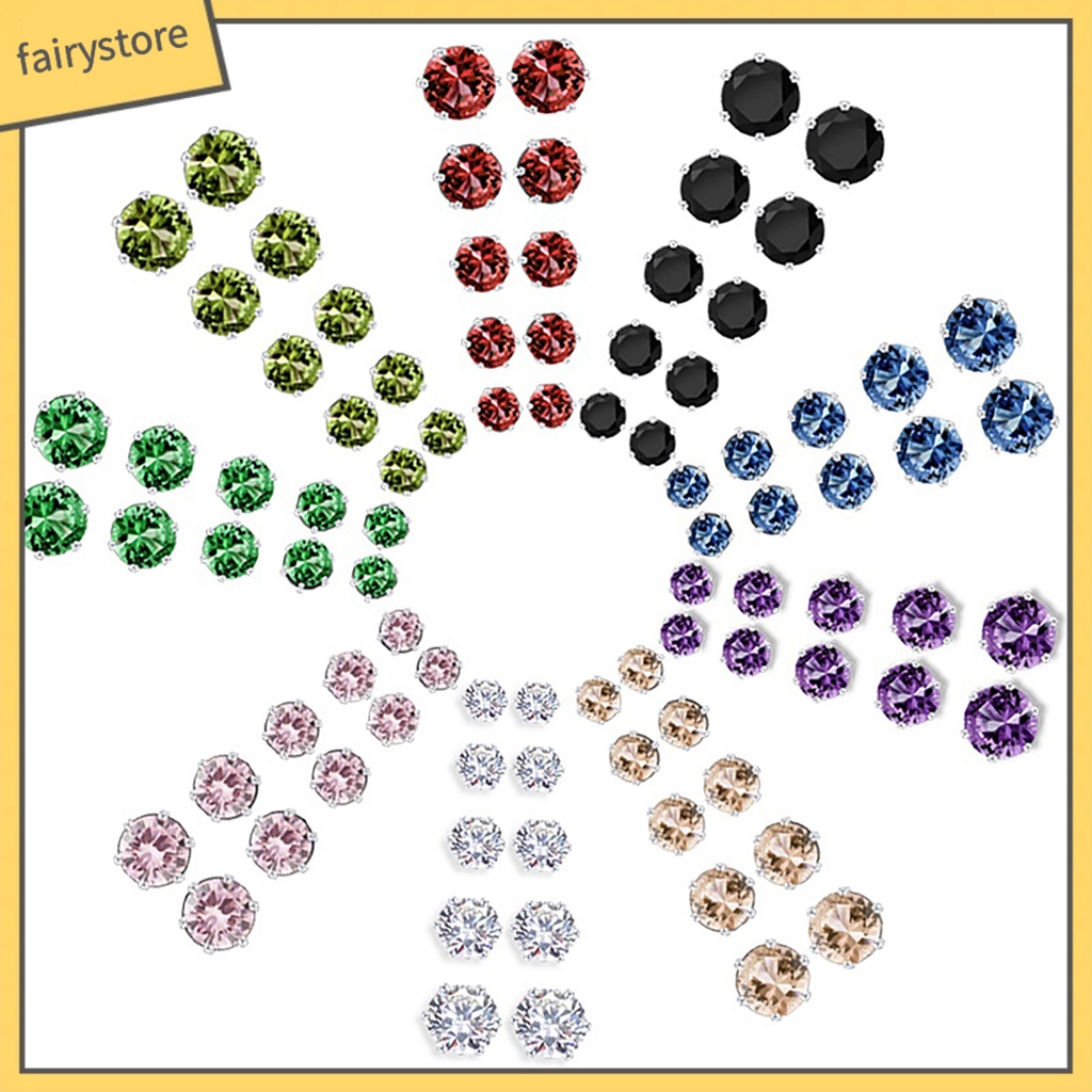 Set 12 đôi bông tai đính đá cubic zirconia