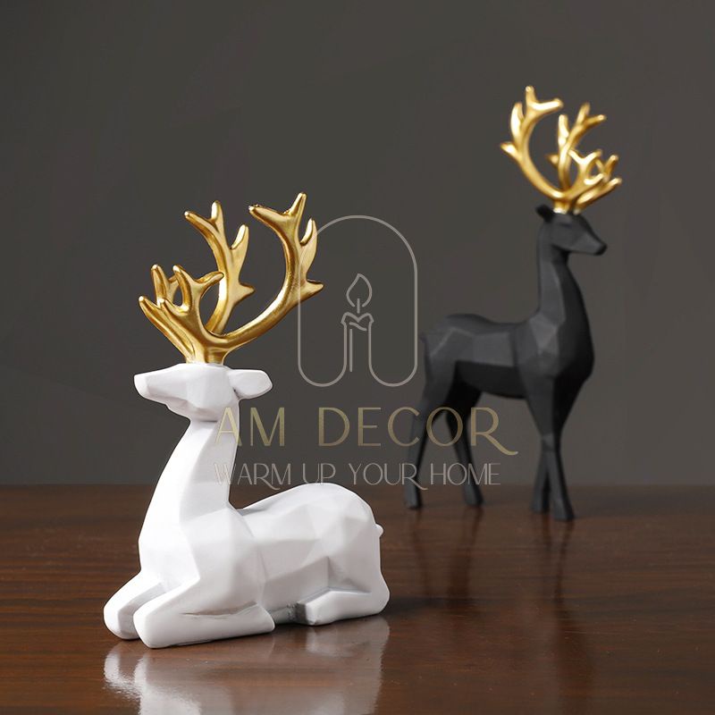 Tượng Cặp đôi hươu nai vàng decor trang trí phòng ngủ, phòng khách sang trọng - AM Decor