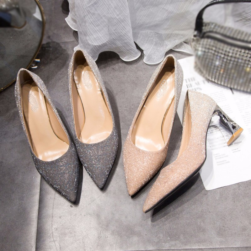 Giày Cao Gót Mũi Nhọn Đính Đá Màu Sắc Thời Trang Sang Trọng Cho Nữ