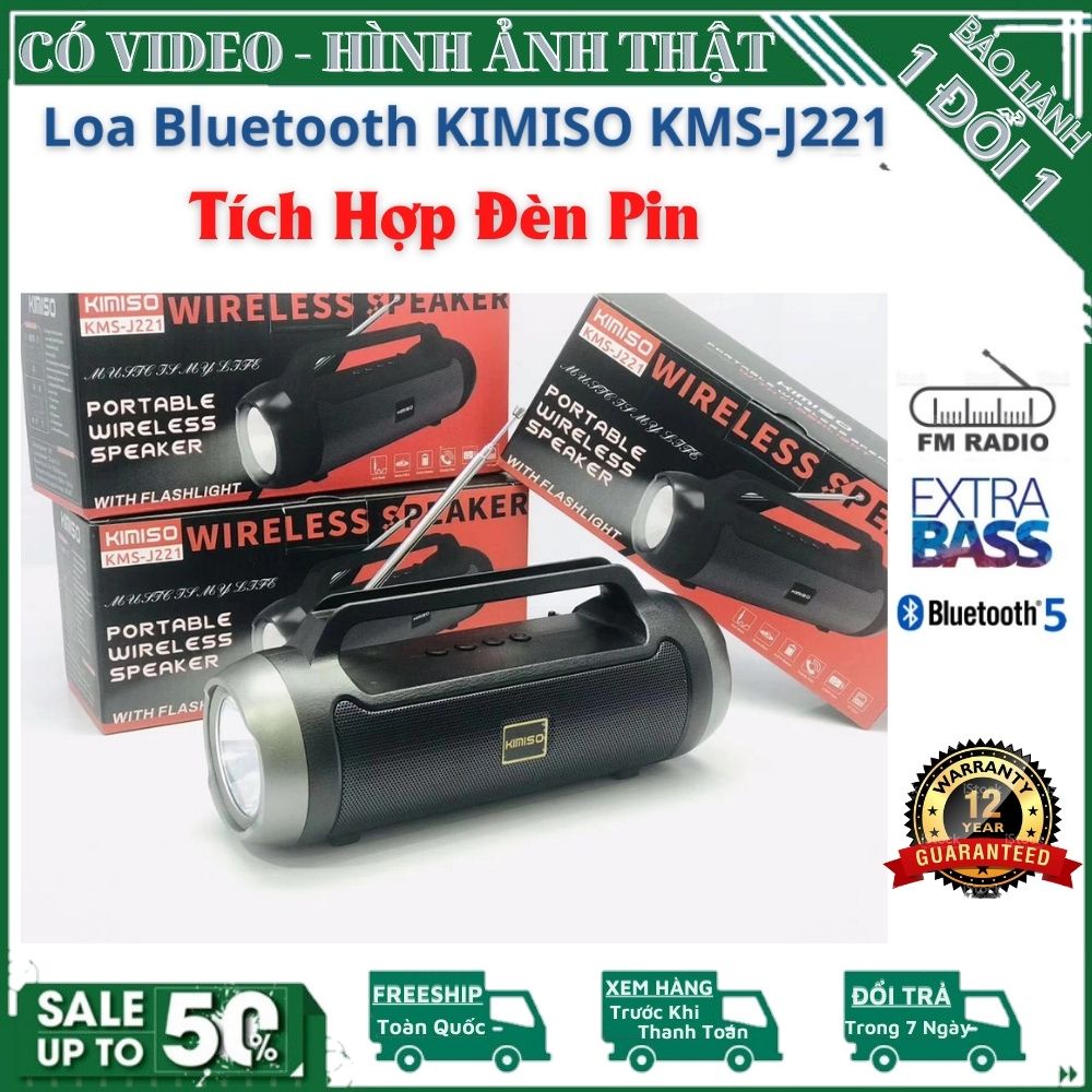 Loa bluetooth mini bass mạnh KMS-J221 - Có Đèn Pin - PIN khủng Bass Siêu Trầm, Âm Thanh, Bảo Hành 12 tháng