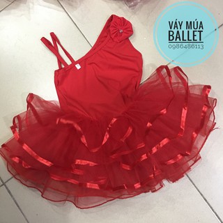 Váy múa lệch vai đỏ 5 tầng viền (có sỉ từ 5c)
