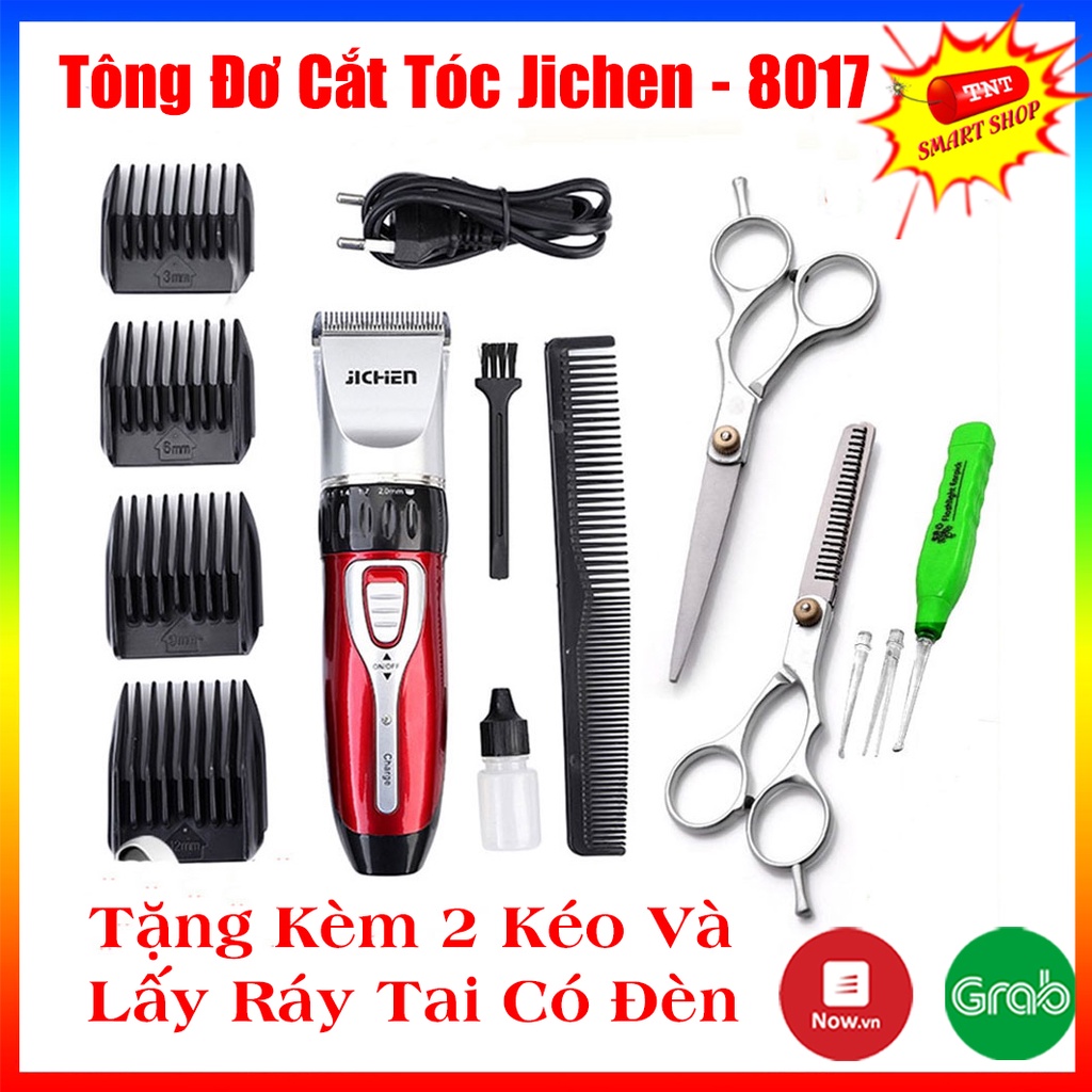 Tông Đơ Cắt Tóc Jichen 8017 – Tông Đơ Jichen Tặng Bộ Kéo Cắt Tỉa + 2 Dụng Cụ Lấy Ráy Tai Có Đèn