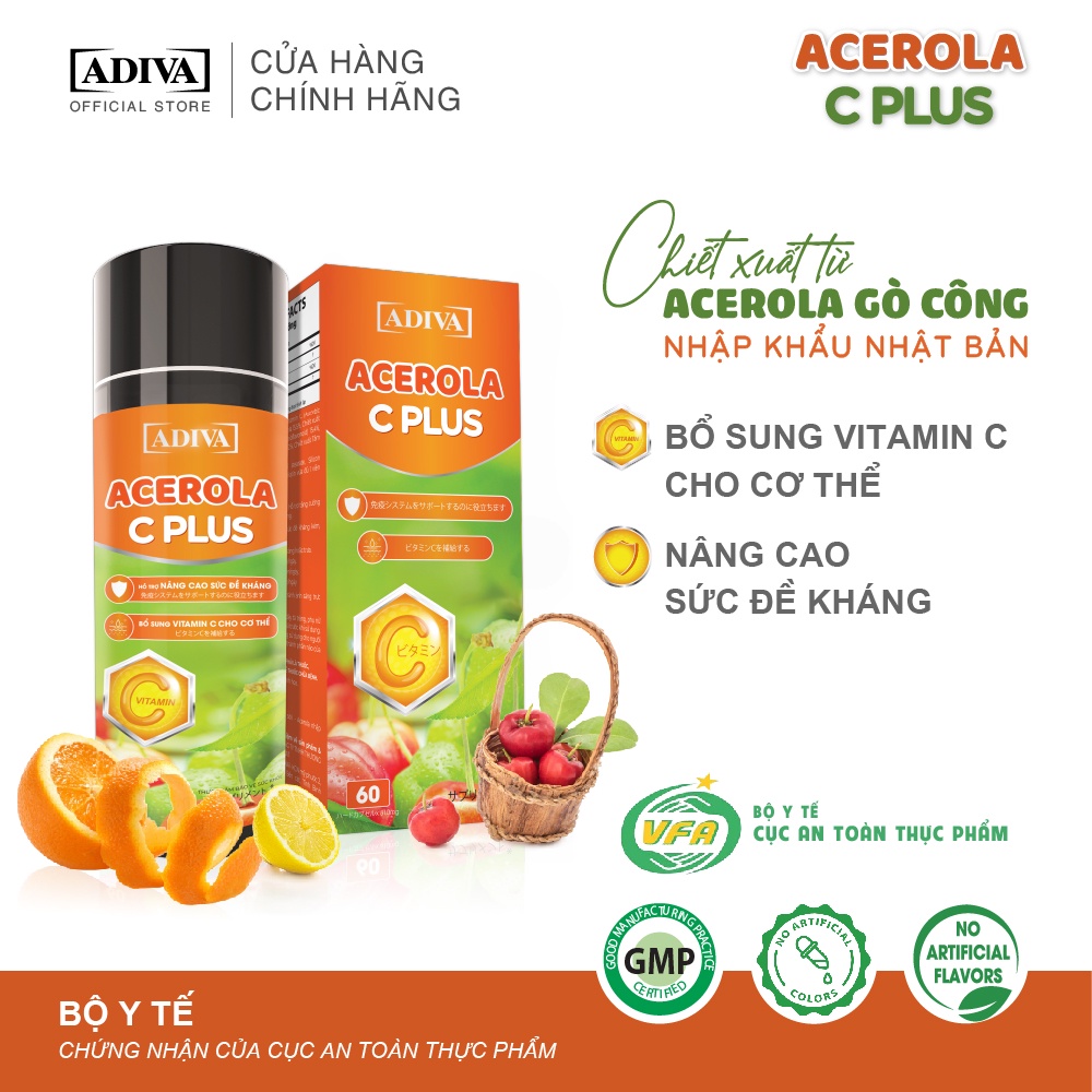 Viên Uống Bổ Sung Vitamin C ADIVA Acerola C Plus 60 Viên- Giúp Tăng Cường Sức Đề Kháng Cho Cơ Thể