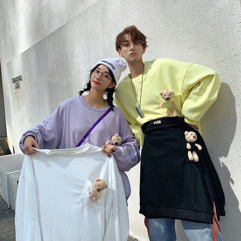 ÁO PHÔNG, ÁO TAY DÀI, ÁO THUN TRƠN CỔ TRÒN TÚI GẤU - LJIN STORE