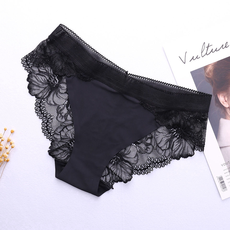 Quần lót lụa lạnh xuyên thấu mềm mại giấu đường may gợi cảm lưng vừa cho nữ size S-XL