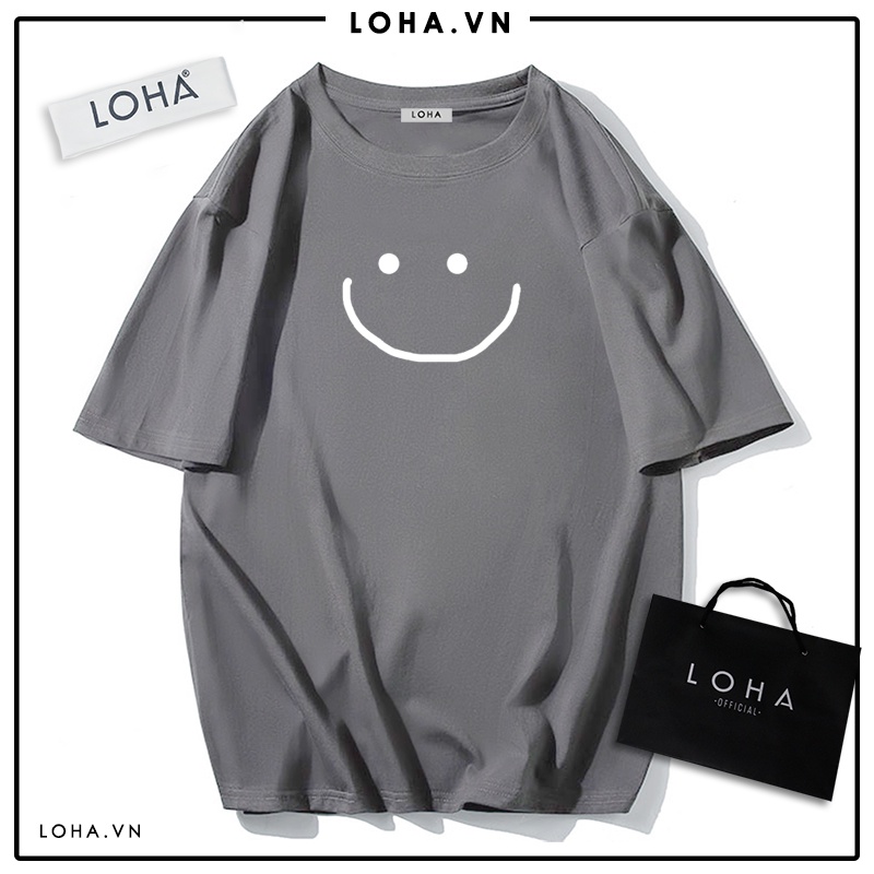 Áo Thun In Hình Mặt Cười Chất Cotton Cao Cấp Form Rộng, Tay Lỡ Cho Nam Nữ Unisex, LOHA