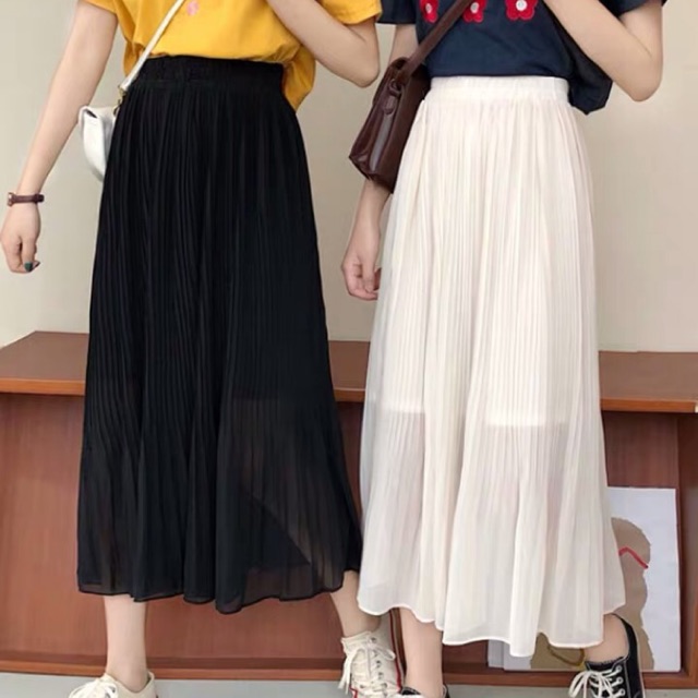 (Order) Chân váy xếp li dáng xoè, cạp chun, lót cotton tới gối ( nhiều ảnh thật cuối)