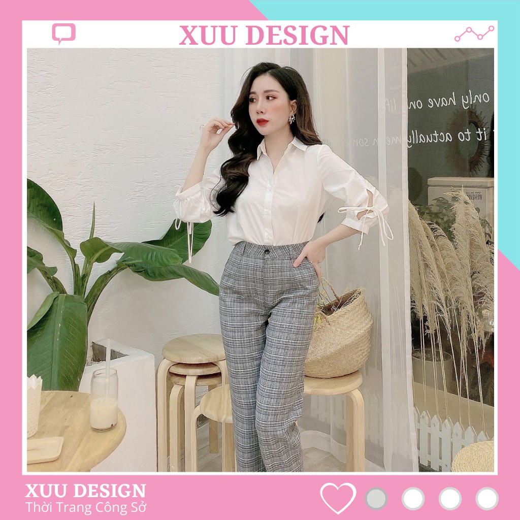 [SALE] Áo Sơ Mi Nữ tay thắt nơ thời trang Xuu Design 💖 Áo Kiểu Nữ đẹp 💖 SM149k3