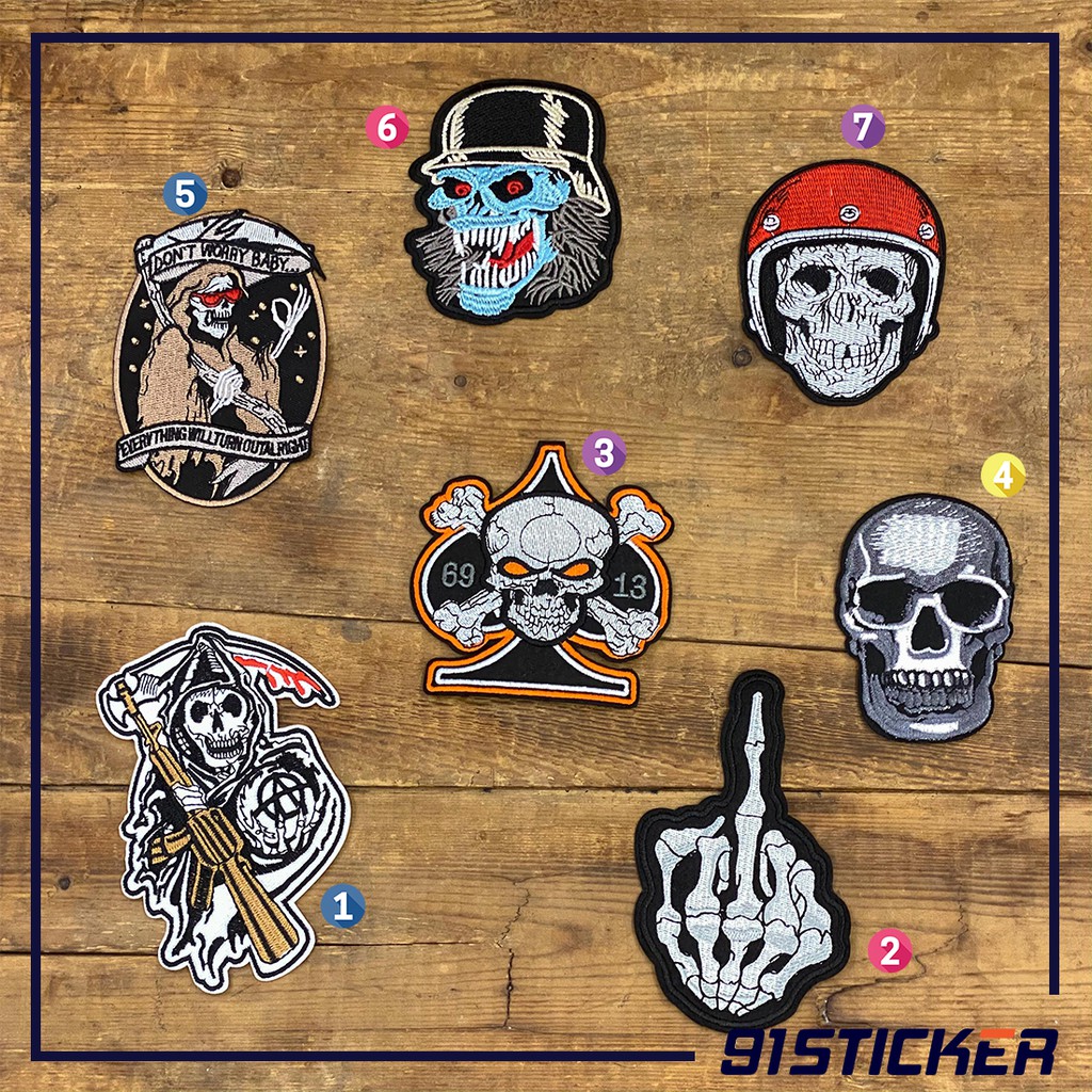 Sticker vải ủi cặp sách, quần áo, phụ kiện 91sticker hình đầu lâu siêu ngầu