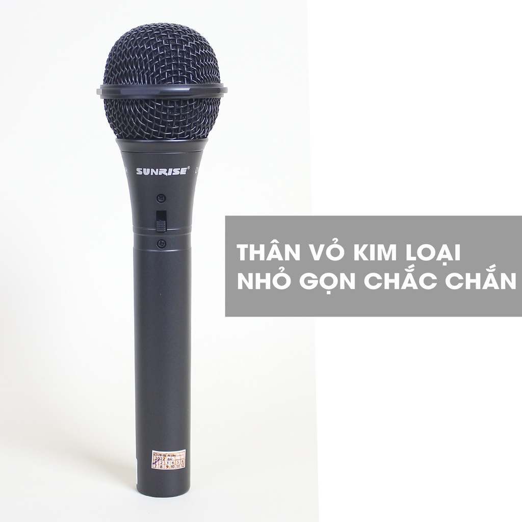 Micro karaoke có dây chính hãng Sunrise SM-959 hát nhẹ, thu âm hay mic kèm dây zin dài 8m chống gãy chất lượng nhôm bền