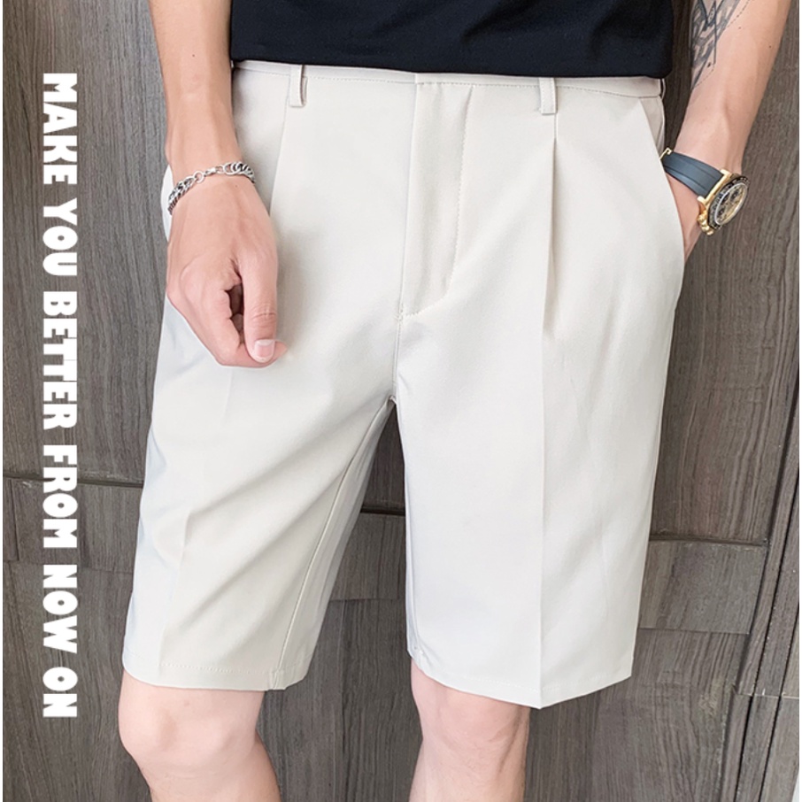 Quần Short Nam Kem, Be Vải Tây Âu Cạp Nút Thoáng Mát Đi Biển Phong Cách Hàng Quốc-QD04