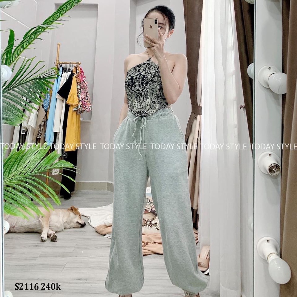 SET CROPTOP YẾM THỔ CẨM KÈM QUẦN JOGGER XÁM BO LAI