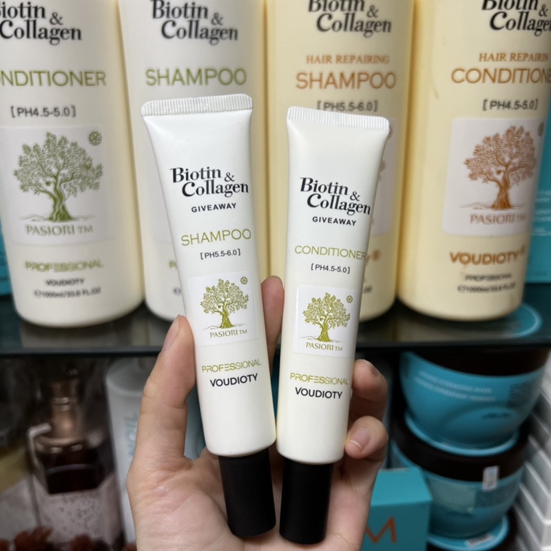 Dầu gội xả Biotin Collagen phục hồi siêu mượt mini 30ml