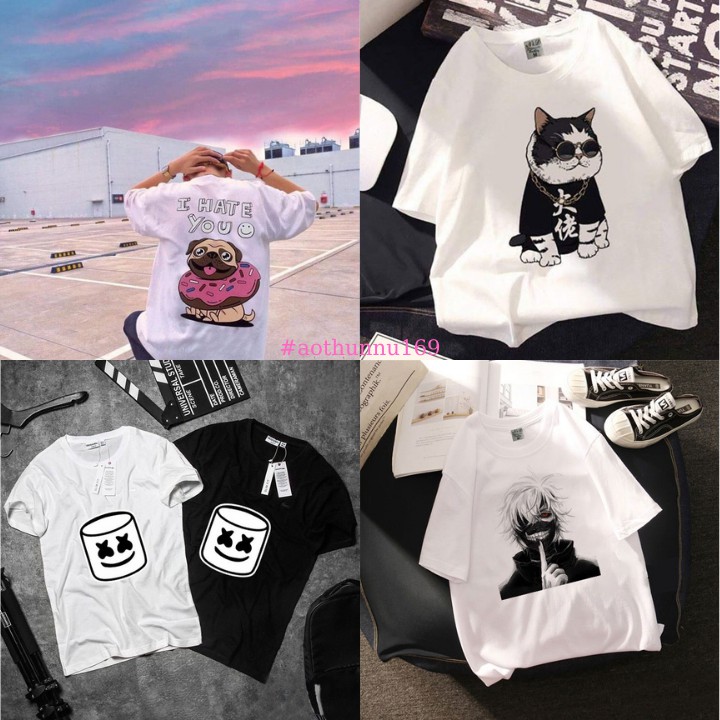Follow Shop Săn Deal Hot Ngày 1/1 Áo Thun Đôi Nam Nữ Màu Trắng In Hình Và Chữ