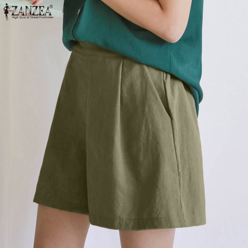 Quần short Zanzea ống rộng lưng thun có túi cá tính cho nữ