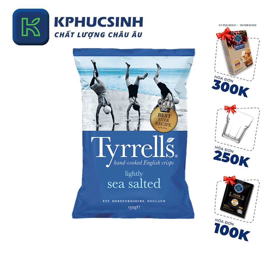 Khoai Tây Chiên Tyrrells - Lightly Sea Salted Hand Cooked Crips 150G