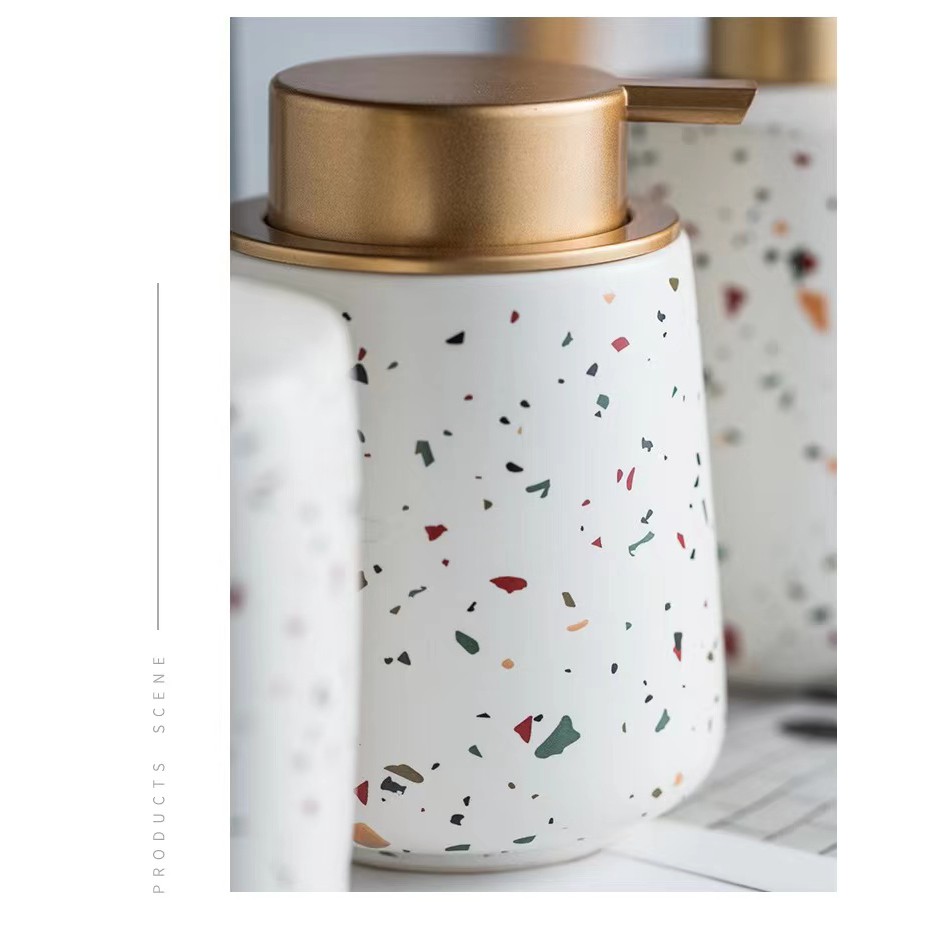 Chai đựng nước rửa tay sữa tắm dầu gội gốm sứ họa tiết terrazzo