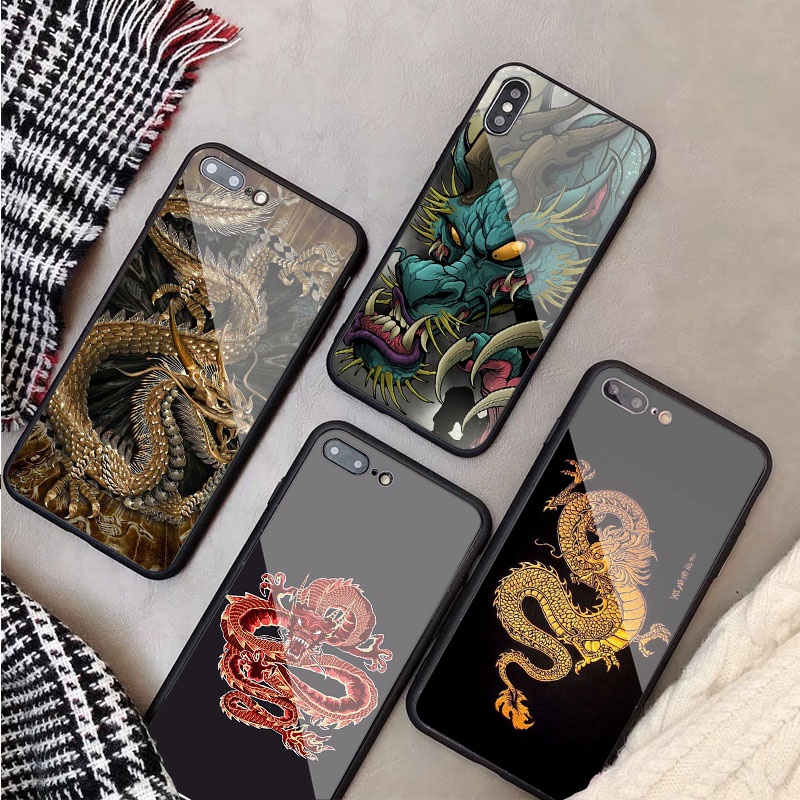 Ốp điện thoại kính cường lực hình rồng cho IPHONE 12 11 PRO MAX 5 6 7 8 X XS XR XSMAX 12PRO MAX
