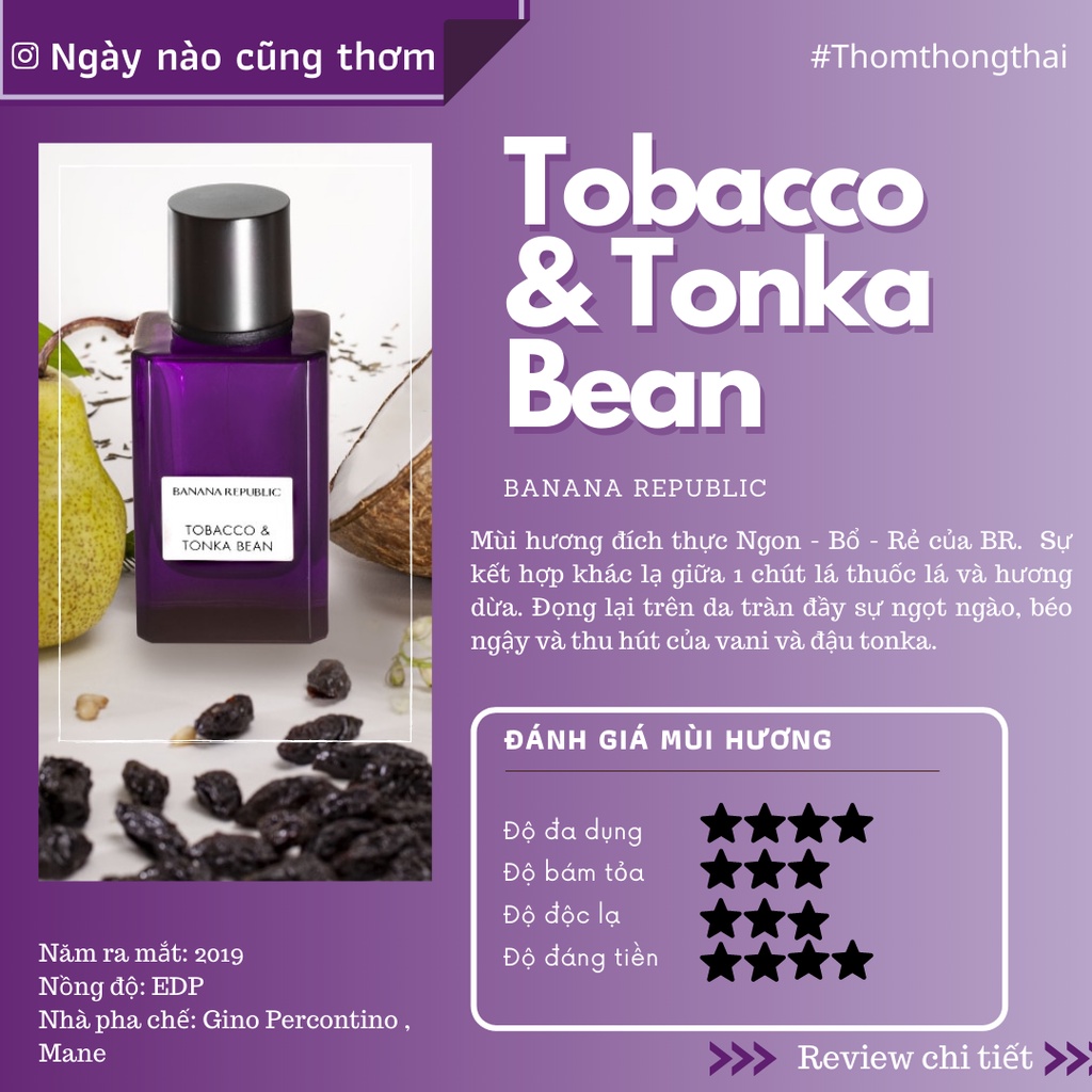Thơm một chút - Nước hoa Banana Republic Tobacco n Tonka Bean ( Mẫu thử 10ml )