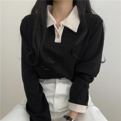Áo polo COZOK tay dài dáng rộng phong cách Hàn Quốc