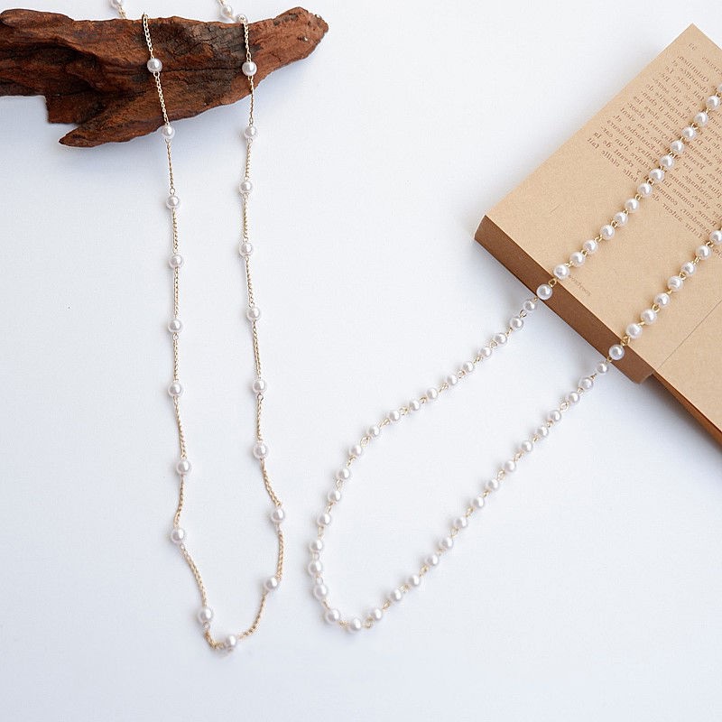 DÂY ĐEO KHẨU TRANG -  DÂY ĐEO MẮT KÍNH MINI CLEF - LÀM THÀNH VÒNG CỔ - DÂY XÍCH MẠ MÀU VÀNG PHỐI HẠT NGỌC