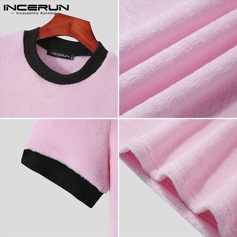 Áo thun lửng INCERUN tay ngắn in màu phong cách mùa hè cho nam