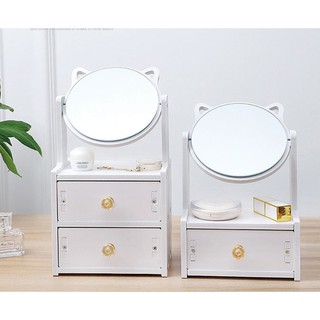 Kệ mỹ phẩm kèm gương tai mèo 2 tầng
