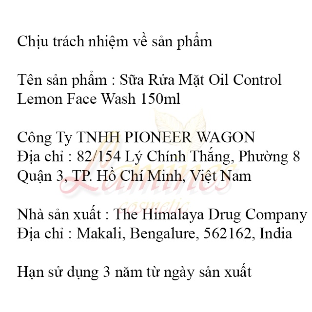 Sữa Rửa Mặt Kiểm Soát Da Dầu Tinh Chất Chanh Himalaya Herbals | Oil Control Lemon Face Wash 150ml