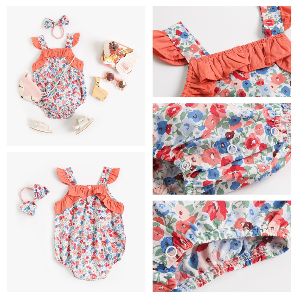 Áo liền quần Sanlutoz họa tiết hoa phong cách công chúa thời trang mùa hè cho bé gái