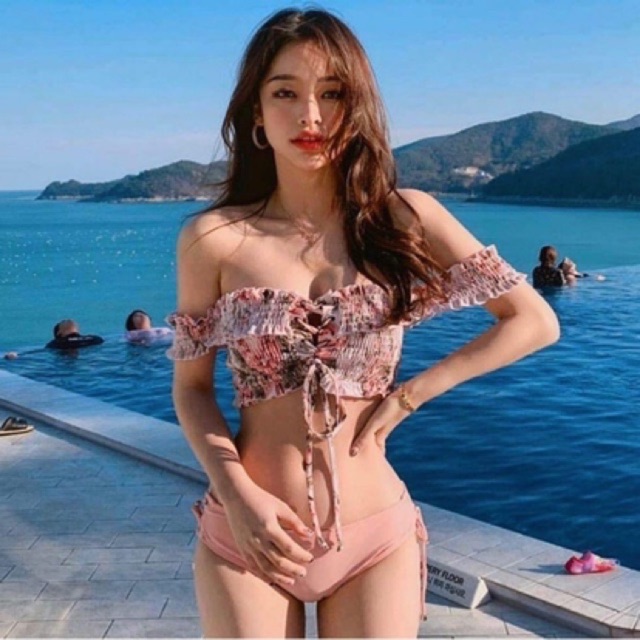 Bikini/ Đồ bơi 2 mảnh hồng baby sexy kèm feedback khách mặc