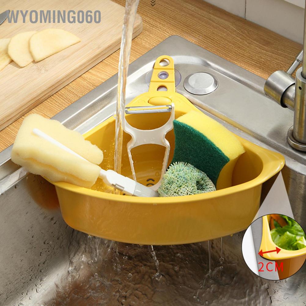 Wyoming060 Kitchen Triangular Drain Basket Stable Easy Draining Corner Sink Strainer for