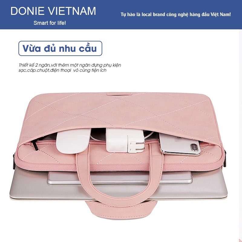 Combo Túi xách Laptop, Macbook Brinch kèm túi đựng sạc + gấu nhỏ