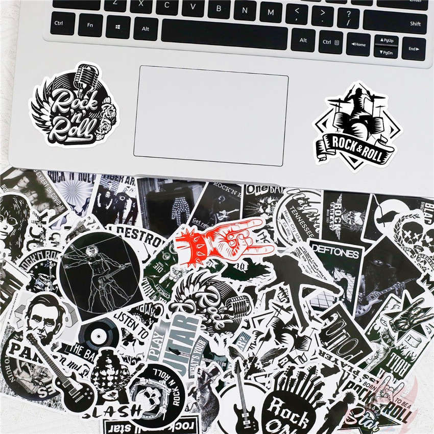 Bộ 50 Cái ❉ Ban Nhạc Rock Punk Hip Hop. 02 Miếng Dán Kim Loại Màu Trắng Đen Kiểu Cổ Điển ❉ Sticker Dán Tường Chống Thấm Nước Thời Trang