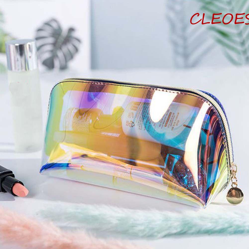 Túi Đựng Mỹ Phẩm CLEOES Màu Laser Trong Suốt Chống Thấm Nước Sức Chứa Lớn Có Khóa Kéo Thời Trang
