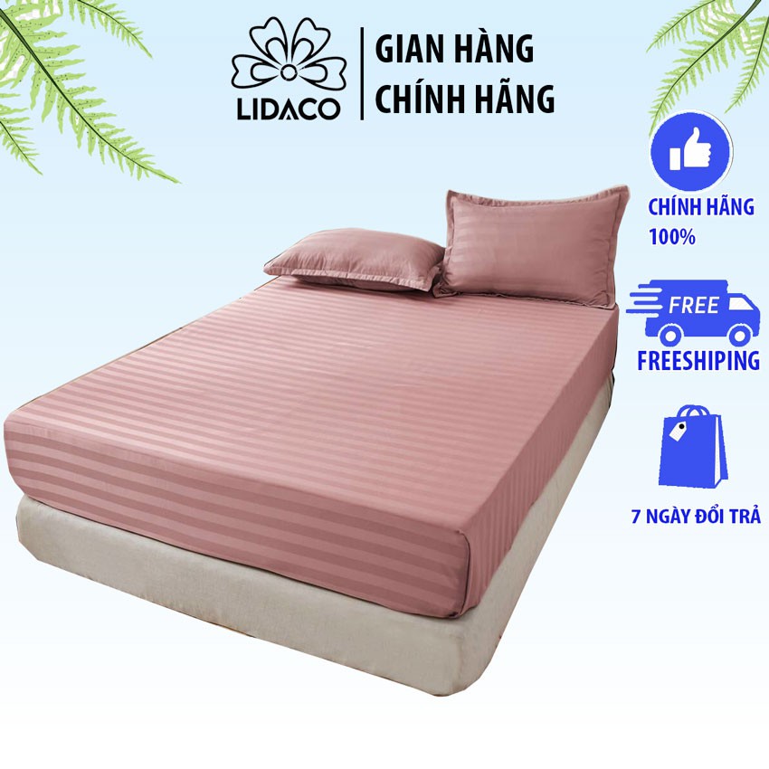 Bộ ga gối cotton kẻ sọc 3f LIDACO chuyên dùng khách sạn, homestay - Hồng Phấn