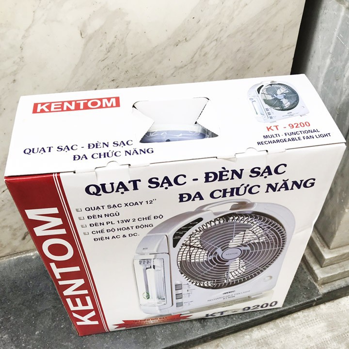 Quạt tích điện kèm đèn Quạt sạc tích điện Kentom KT9200 2 bình