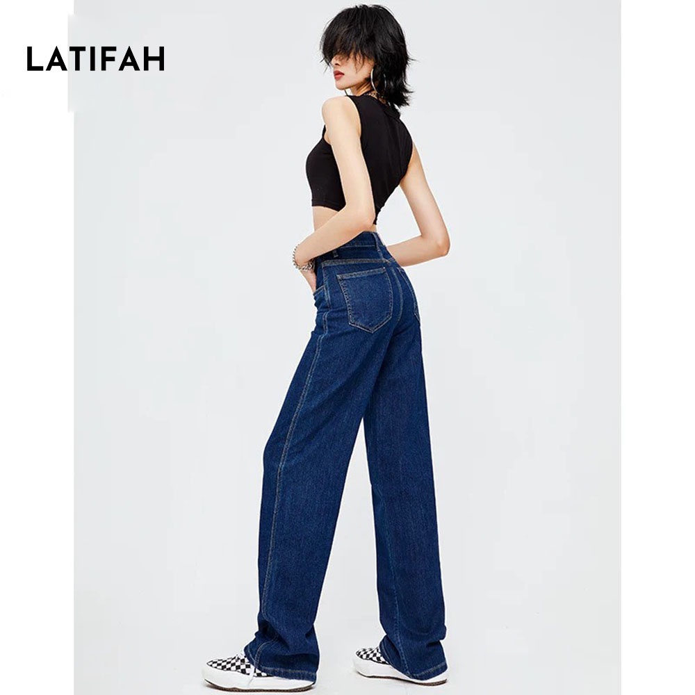 Quần baggy jeans nữ LATIFAH ống rộng đơn giản dài 98cm phong cách năng động trẻ trung QD049