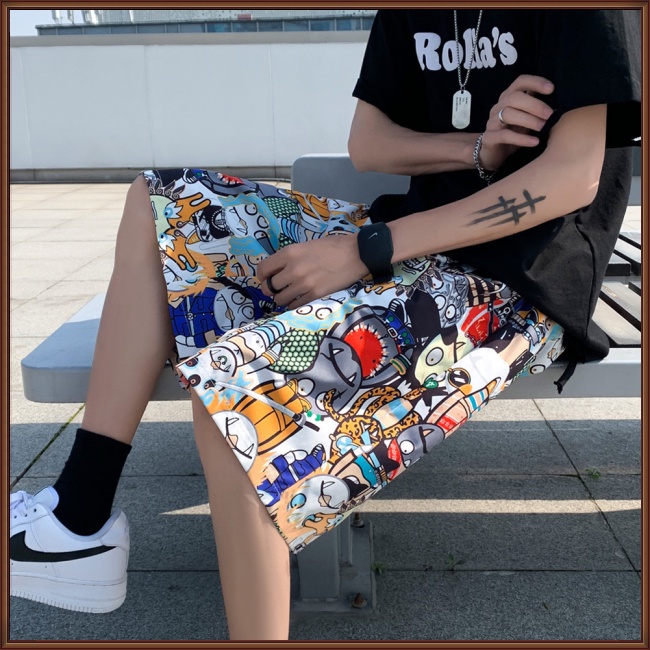 Quần Short Thể Thao Đi Biển Dáng Rộng In Họa Tiết Kiểu Hồng Kông Thời Trang Mùa Hè Cho Nam