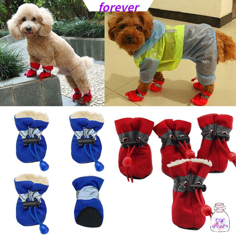 Set 4 Giày Boot Chống Thấm Nước Chống Trượt Giữ Ấm Mùa Đông Cho Thú Cưng