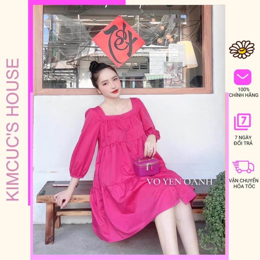 [ Hàng Sẵn ] [Ảnh thật] Váy babydoll hàn quốc - váy babydoll dáng dài - đầm babydoll thô nút xanh hồ