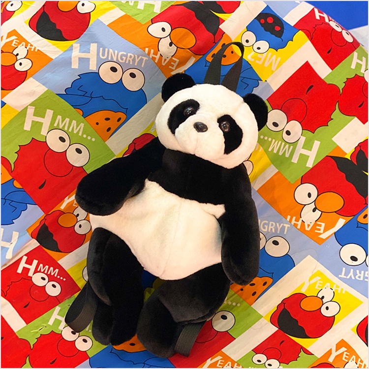 Mới Ba Lô Hình Gấu Trúc Phối Lông Mềm Đáng Yêu