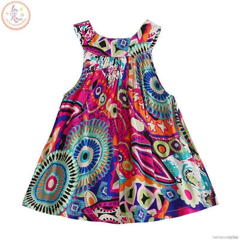 Đầm sát nách hoạ tiết hoa cổ điển cho bé gái