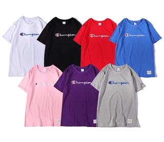 Áo Thun Cotton Thêu Chữ Champion Thời Trang Cho Cặp Đôi