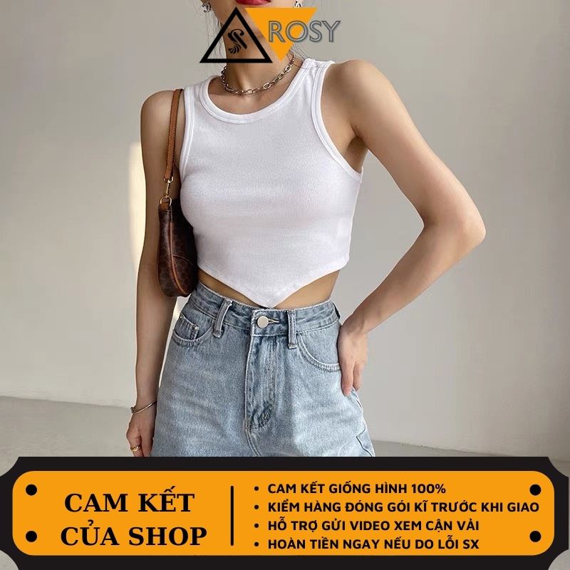 Áo croptop 3 lỗ nữ chất thun gân co giãn vạt nhọn lạ mắt